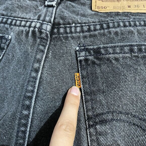 VTG Levis 550 Mens 36x32 Black Jeans Relaxed Fit Tapered Leg Orange Tab USA 1995 - Picture 3 of 11